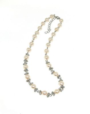 White pastel pearl & cubic zirconia necklace